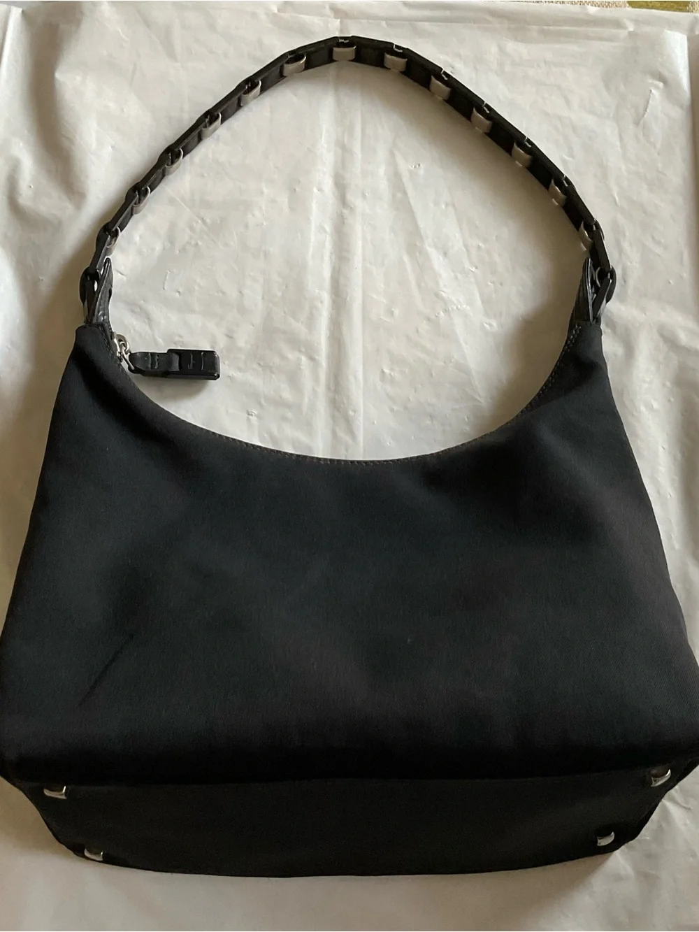 Salvatore Ferragamo VARA Black Canvas Chain Link Vintage Shoulder Bag